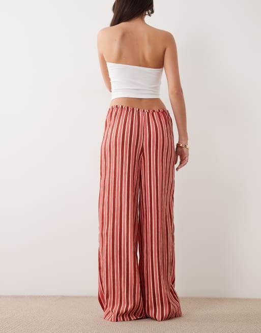 Wednesdays Girl wide leg tie detail pants in pink stripes | ASOS