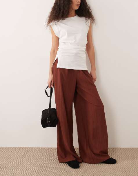 Wednesday's Girl wide leg tie waist trouser in brown - view 1