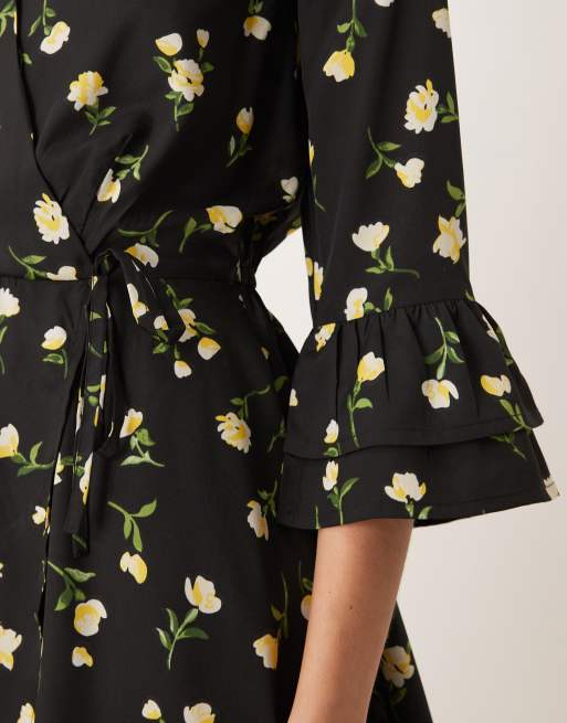 black and yellow mini dress Glamorous ditsy print plunge mini dress in black and yellow