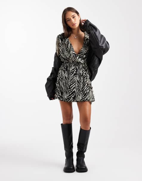 Wednesday's Girl wrap detail mini dress in zebra print - view 1