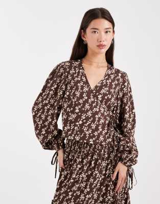Wednesday's Girl Wrap Ruffle Blouse In Brown