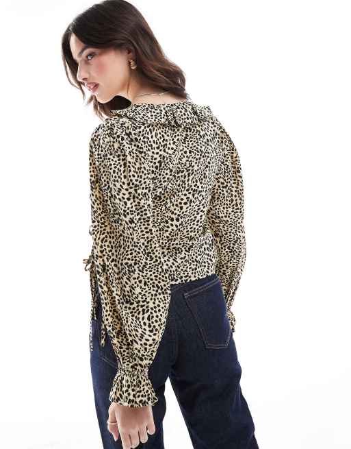 Wednesday's Girl wrap ruffle blouse in leopard print