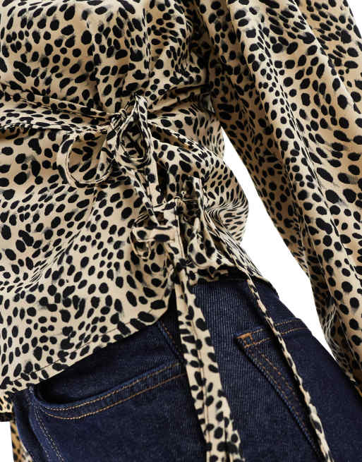 Wednesday's Girl wrap ruffle blouse in leopard print