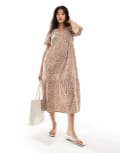 [Wednesday's Girl] Wednesday's Girl zebra print midaxi smock dress in tan-Brown 2XS Tan zebra