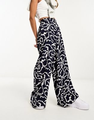 Wednesday's Girl zebra print wide leg trousers in navy  - ASOS Price Checker