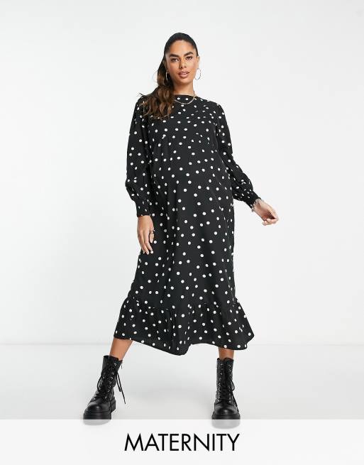 Wednesday's Girl - Zwangerschapskleding - Midi jurk met stippen in zwart 