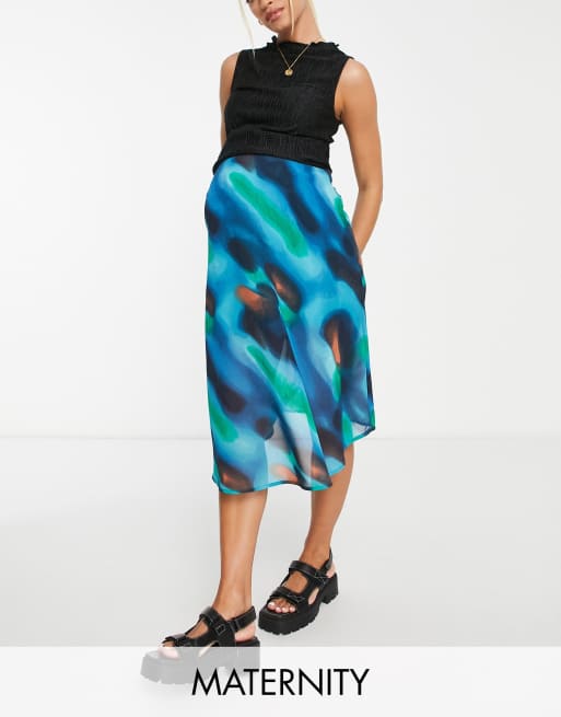 Wednesday's Girl - Zwangerschapskleding - Midi sliprok in blauw met kleurverloop
