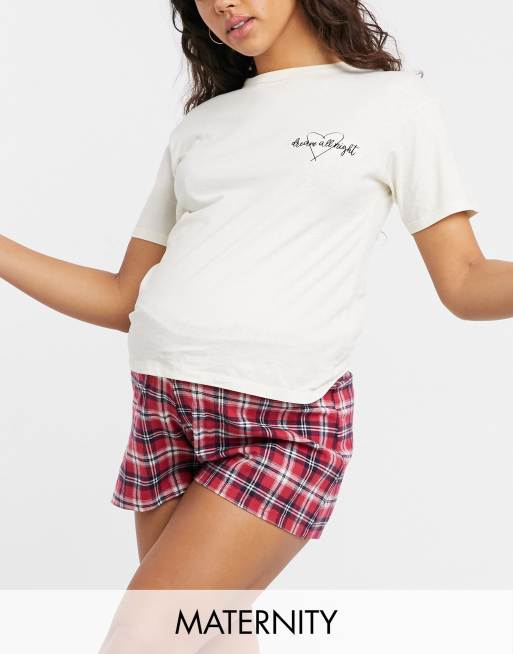 Wednesday's Girl - Zwangerschapskleding - Pyjamaset met T-shirt met print en geruite short