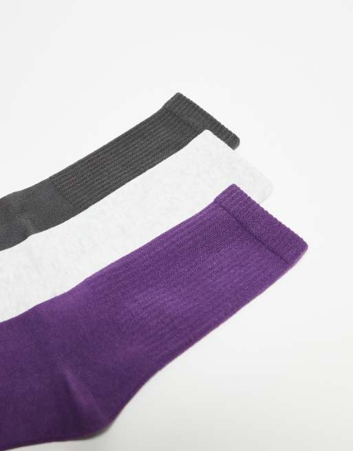 Weeekday - Lot de 3 paires de chaussettes de sport - Violet et gris, 3 de 3