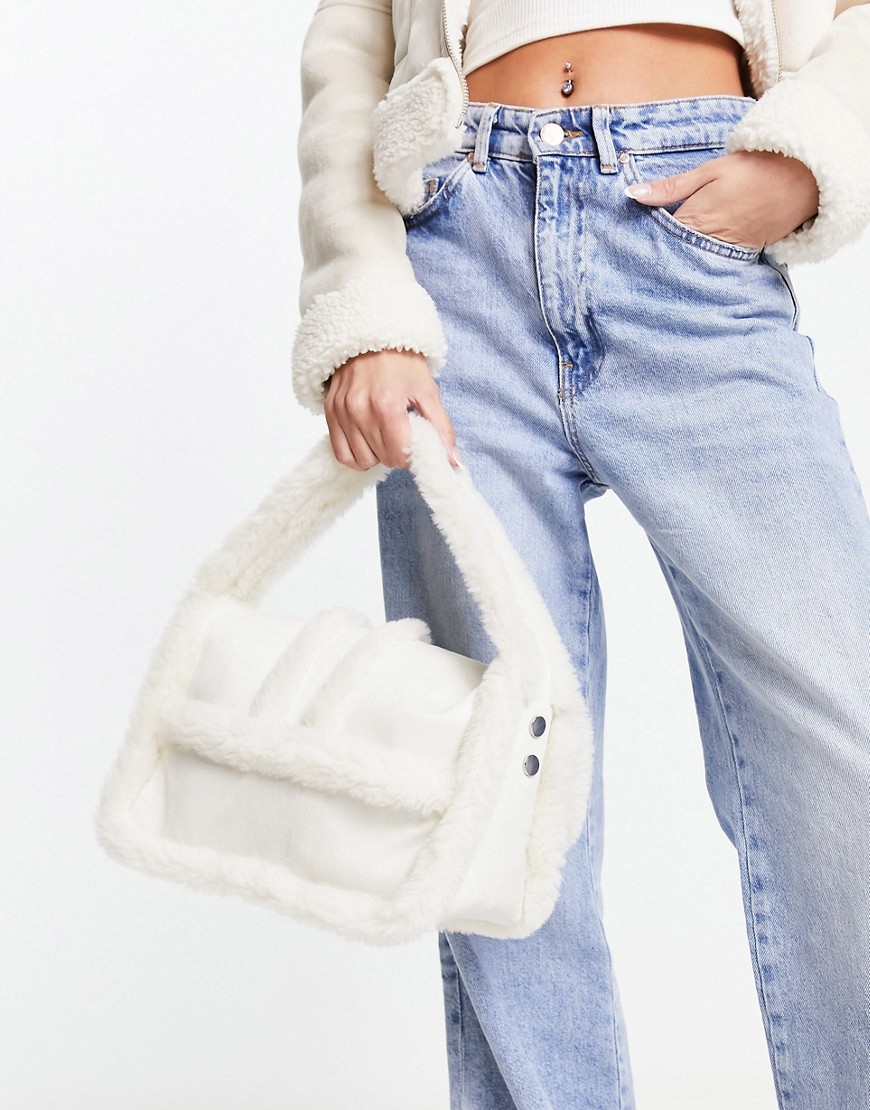 Weekdau Lollo faux shearling shoulder bag in cream-White
