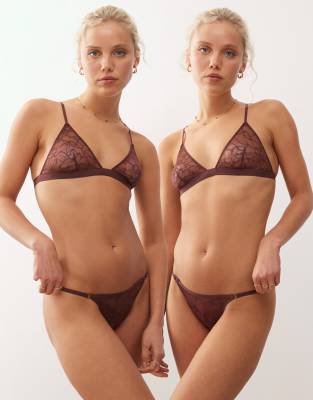 Weekday Weekday 2-pack lace thong in burgundy-Red