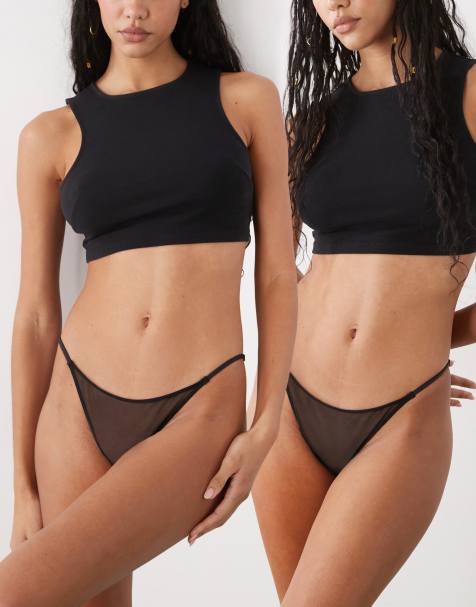 Weekday 2-pack mesh tanga briefs in black & messy polka dot print - view 1