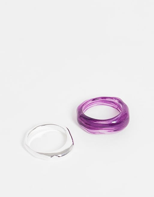 Weekday 2 pack mixed rings in silver and green