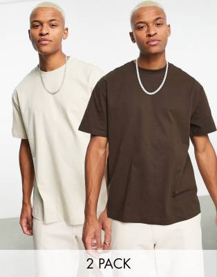 Weekday 2-pack oversized T-shirts in beige and brown | ASOS