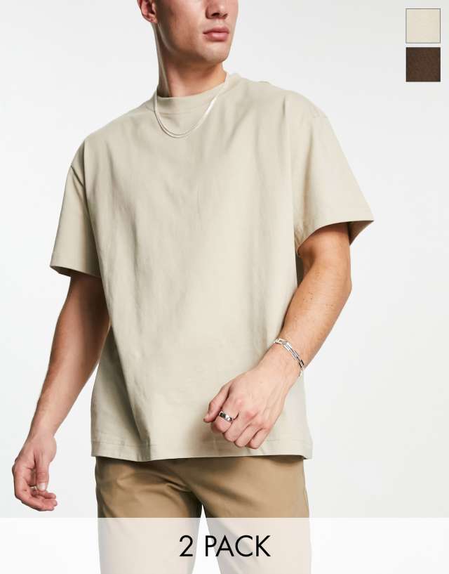 Weekday 2-pack oversized T-shirts in beige and brown