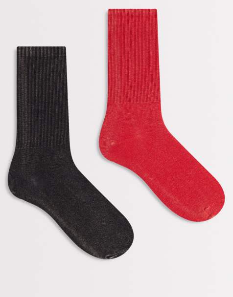 Weekday 2-pack ribbed crew socks in washed red and black - view 1