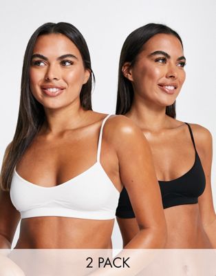 Weekday 2 pack soft bra in black and white