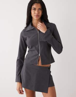 Weekday 2-way Zip Shirt In Gray