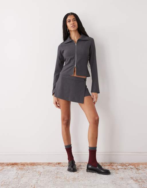 Weekday 2-way zip shirt in heather gray, 2 of 4
