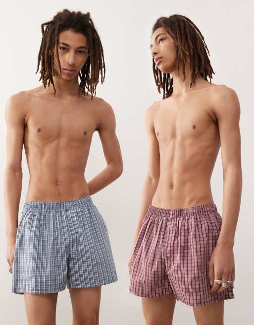 Weekday – 2er-Pack Boxershorts in Blau nd Rot kariert