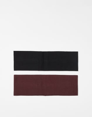 Weekday - 2er-Pack breite Jersey-Stirnbänder in Schwarz und Burgunderrot, exklusiv bei ASOS