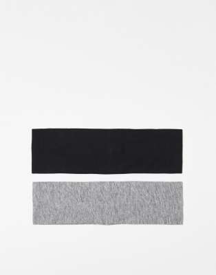 Weekday - 2er-Pack breite Jersey-Stirnbänder in Schwarz und Grau meliert
