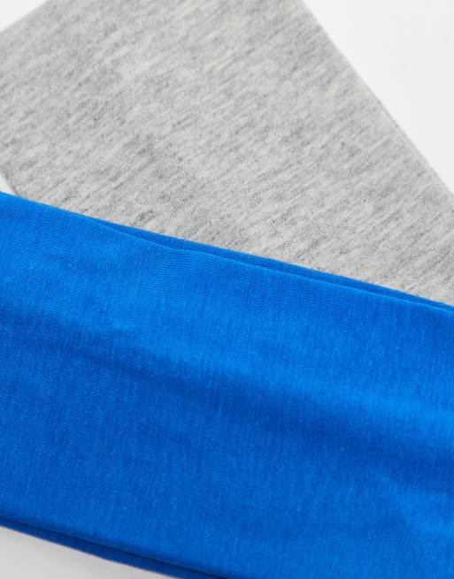 Weekday – 2er-Pack Jersey-Haarbänder in Grau meliert und Blau, 2 von 3