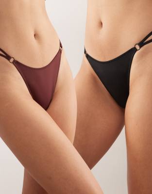 Weekday - 2er-Pack Riemchen-Tanga in Schwarz und Burgunderrot