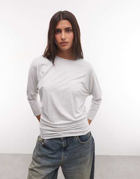 Weekday 3/4 length sleeve slouchy volume top in grey melange - view 1