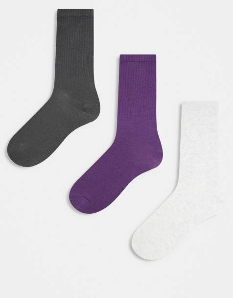 Weekday 3-pack athletic socks in purple and gray - view 1