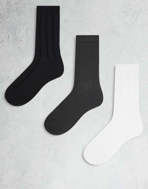 Weekday 3-pack cable knit crew socks in gray and black - view 1