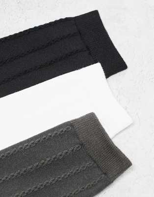 Weekday 3-pack Cable Knit Crew Socks In Multi