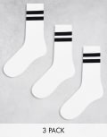 [Weekday] Weekday 3 pack sport socks in white with black stripe 43 - 45 White
