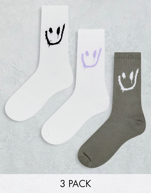 Weekday 3 pack sports socks with drippy graphic in multi