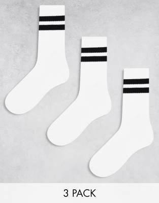 Weekday 3-pack Stripe Sport Socks In White With Black Stripe