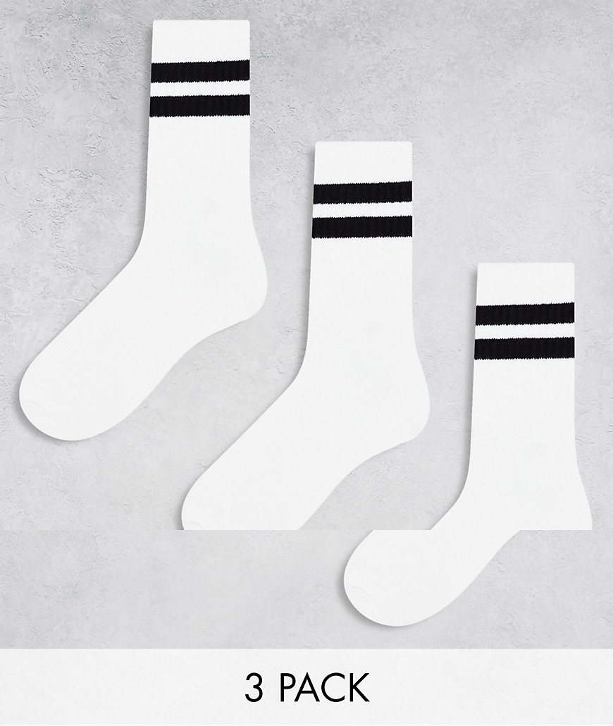 Weekday 3-pack stripe sport socks in white with black stripe