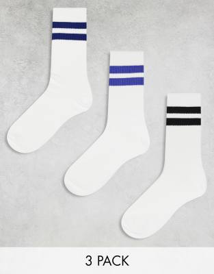 Weekday Weekday 3-pack stripe sport socks in white