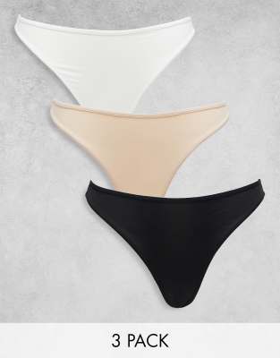 Weekday 3 pack thong in black white beige