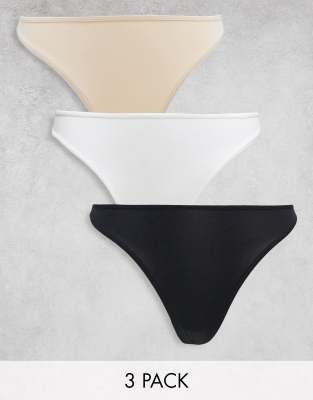 WEEKDAY 3-PACK THONGS IN BLACK/WHITE/BEIGE-MULTI