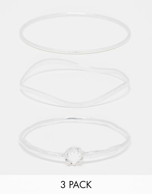 Weekday – 3er-Pack Armreifen in Silber mit Schmuckstein-Detail