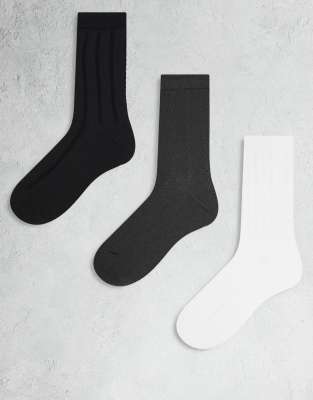 Weekday - 3er-Pack Crew-Socken in Schwarz und Grau mit Zopfmuster