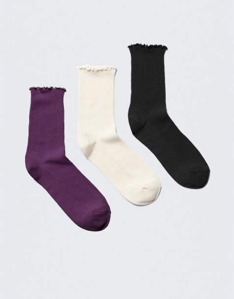 Weekday – 3er-Pack Sportsocken in Lila und Grau mit Rüschen - view 1
