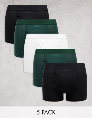 Weekday – 5er-Pack eng geschnittene Boxershorts in Schwarz, Grün und Weiß