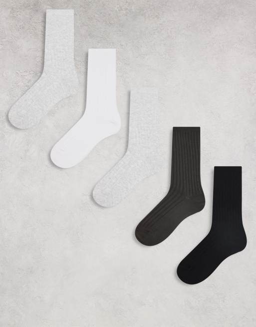 Weekday – 5er-Pack gerippte Socken in Schwarz, Weiß und Grau