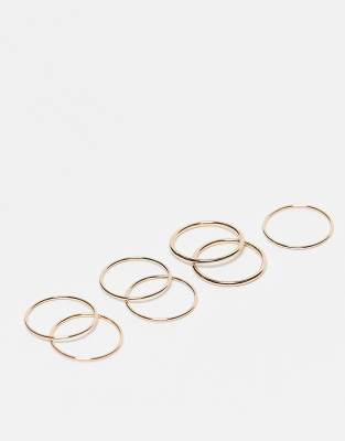 Weekday - 7er-Pack zarte Ringe in Gold-Goldfarben