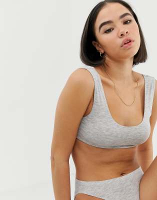 Weekday 90s crop top bra in grey melange