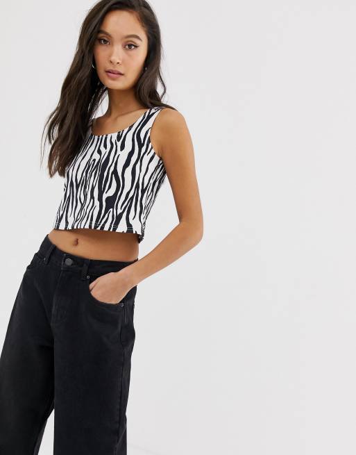 Weekday 90's crop vest in zebra print