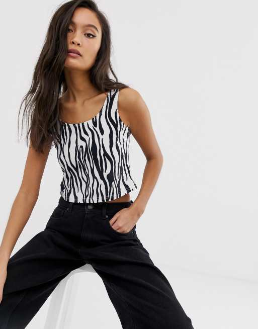 Weekday 90's crop vest in zebra print