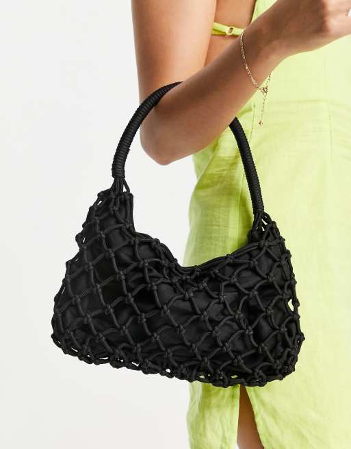 Black crochet cheap shoulder bag