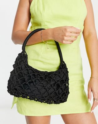 Weekday 90s recycled polyester crochet shoulder bag in black | ASOS